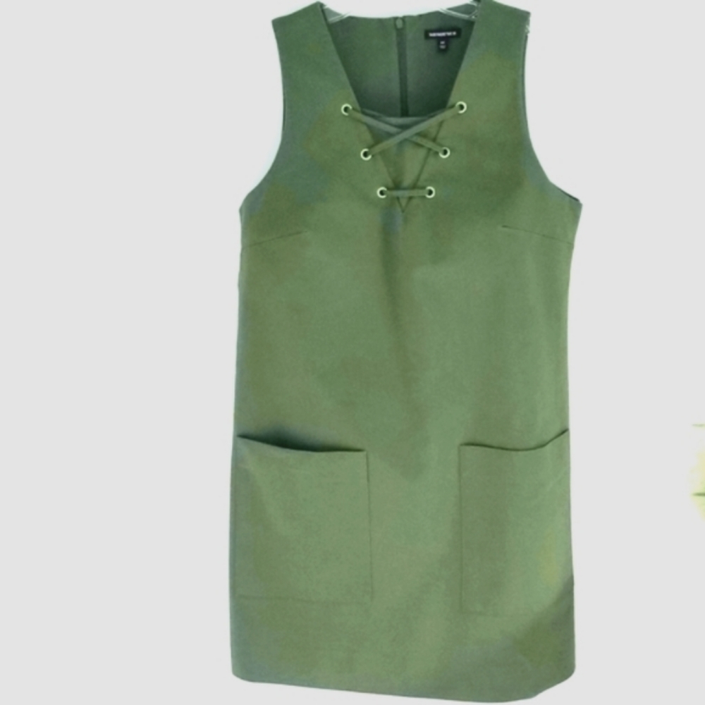 Who What Wear Olive Green Lace Up Dress Sleeveless